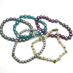 Freshwater Pearl Bracelet 5 Lot Blue Purple Lavender Stretch