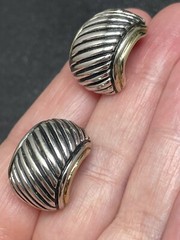 Vintage Silver & Gold Tone Textured Drop Earrings