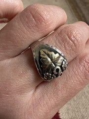Vintage Sterling And 10k Gold Grape Leaf Ring Size 7.25