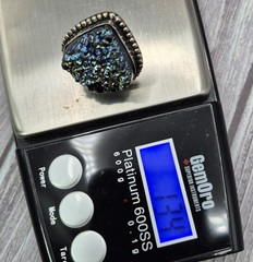 Large Vintage 925 Sterling Silver Blue Gold Druzy Ring Size 8.5 Estate Jewelry