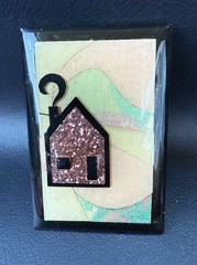 Vintage House Pins By Lucinda Pink Home Rainbow Pink Sparkle Brooch Made In USA
