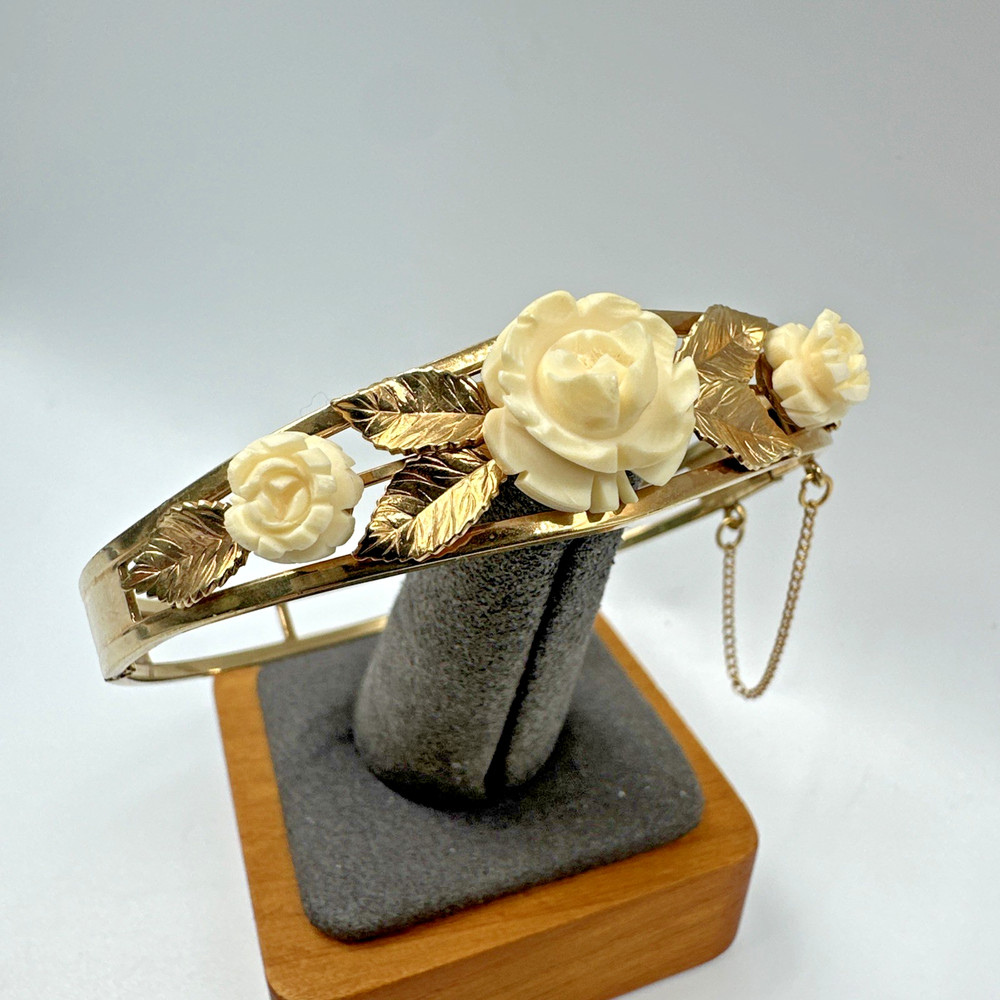Van Dell 1/20 12k Gold Filled Flower Floral Bangle Bracelet Vtg Gorgeous Read!