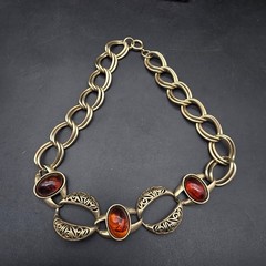 Brown Lucite Gold Tone Link Chain Necklace Vintage 1990s Jewelry