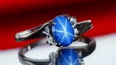 10k w/gold sz 5 ring 1.00ct lab created blue star sapphire diamond 1.72gr N3505
