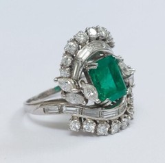 Art Deco Ballerina Cluster Ring 2.4 Ct Lab Created Emerald 14k White Gold Over