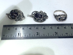 Vintage 1974 Soviet Silver 875 Set Alexandrite Color Change Filigree Kharkiv 4ХЮ