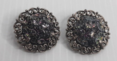 Vintage Judy Lee Peacock Glass Clip-On Earrings Iridescent Blue Purple Green