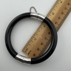 Vtg 9mm Wide Black Onyx Hinged Bangle Bracelet Sterling Silver 925 Stackable