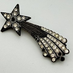 Antique Shooting Star Brooch Trombone Clasp Clear Crystal Read