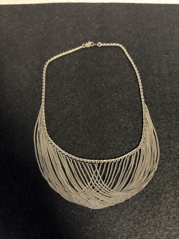 Sterling Silver 925 Drape Bib Necklace Multiple Chain 18”Vintage 28 g