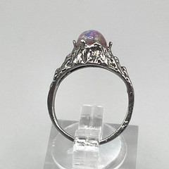 Intricate Czech Glass Rainbow Harlequin Faux Fire Opal Ring Silver-Tone 3.5 Ring