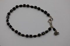 Black Onyx Beaded Gemstone Bracelet with Dangle Charm Sterling Silver