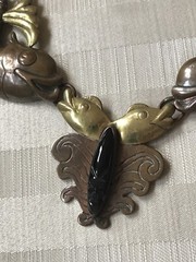 Spectacular MEXICAN MODERNIST Mixed Metal Onyx Dolphin Necklace 1920’s-30’s