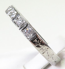 Antique Art Deco Diamond Wedding Band 17K White Gold EGL USA Ring Size 7.25 UK-O
