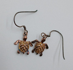 925 Signed Sea Turtle Earrings 1in Drop Vermeil Shell Sterling Silver VTG