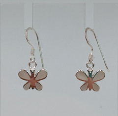 VTG 925 MOP Butterfly Earrings 1in Drop Sterling Silver Mother of Pearl Inlay