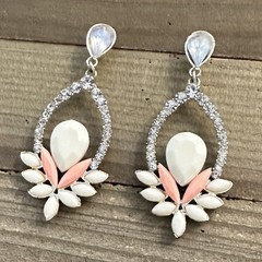 Peaches & Cream Acrylic Rhinestone Dangle 2” Pierced Earrings Vintage