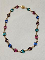 Vintage Swarovski Multicolor Crystal Caged Bead Necklace Gold Tone Signed Swan
