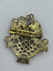 Vintage Victorian Revival Flower Basket Brooch Gold Tone Molded Glass Rhinestone