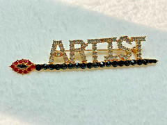 Estate ARTIST Paint Brush Brooch Pin Clear and Red Rhinestones
