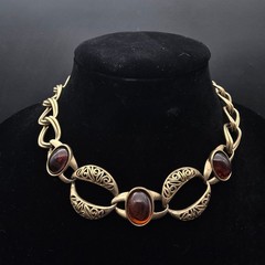Brown Lucite Gold Tone Link Chain Necklace Vintage 1990s Jewelry