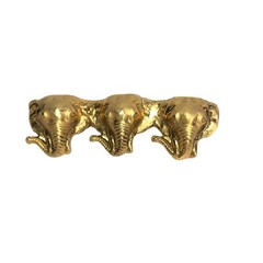 Vintage Pin 3 Elephant Heads Gold Tone Trunks Up 2.5 x .5 inches Brooch