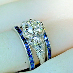 Original Antique SAPPHIRE Carre cut Band Deco PLATINUM Eternity Anniversary Ring