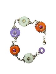 Vintage Art Deco Czech Glass Bracelet Multi Color Silver 925 Purple Red White