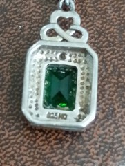 Vintage 925 Sterling Silver Emerald Green Marcasite Pendant Italy Rope Necklace