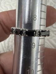 Vintage Black Onyx & Clear Round Brilliant CZ’s Eternity Band Ring Size 8.5