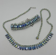 VTG B. David Blue Green Aurora Borealis Rhinestone Choker Necklace & Bracelet