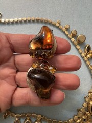 VTG D&E Juliana Root Beer Glass & Topaz Rhinestone Runway Necklace & Earrings