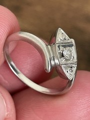 Antique Art Deco 14k Solid White Gold Diamond Engagement Ring! Sz 4.5-2.3GR!