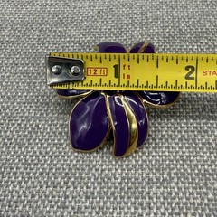 Vintage Monet Flower Brooch Purple Enamel Gold Tone 2 Inches Signed