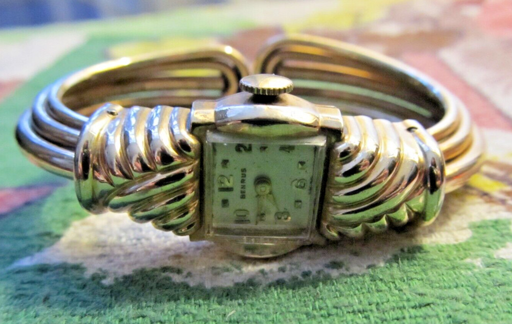 Vintage 10 K gold filled cuff band Benrus wristwatch