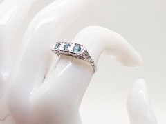 Antique 1920s $3000 1.50ct Natural 3 Blue Zircon 18k White Gold Filigree Ring
