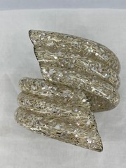 Vintage Lucite Confetti Bracelet Gold White Wide Bypass Clamper