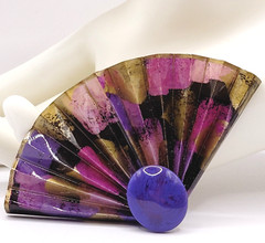 Purple Hue Art Paper Fan Brooch Pin Artist Signed Acrylic Glaze Origami Style
