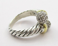 David Yurman Cable Bypass Pave Diamond Ring 0.33CTW Sterling Silver & 18K Size 6