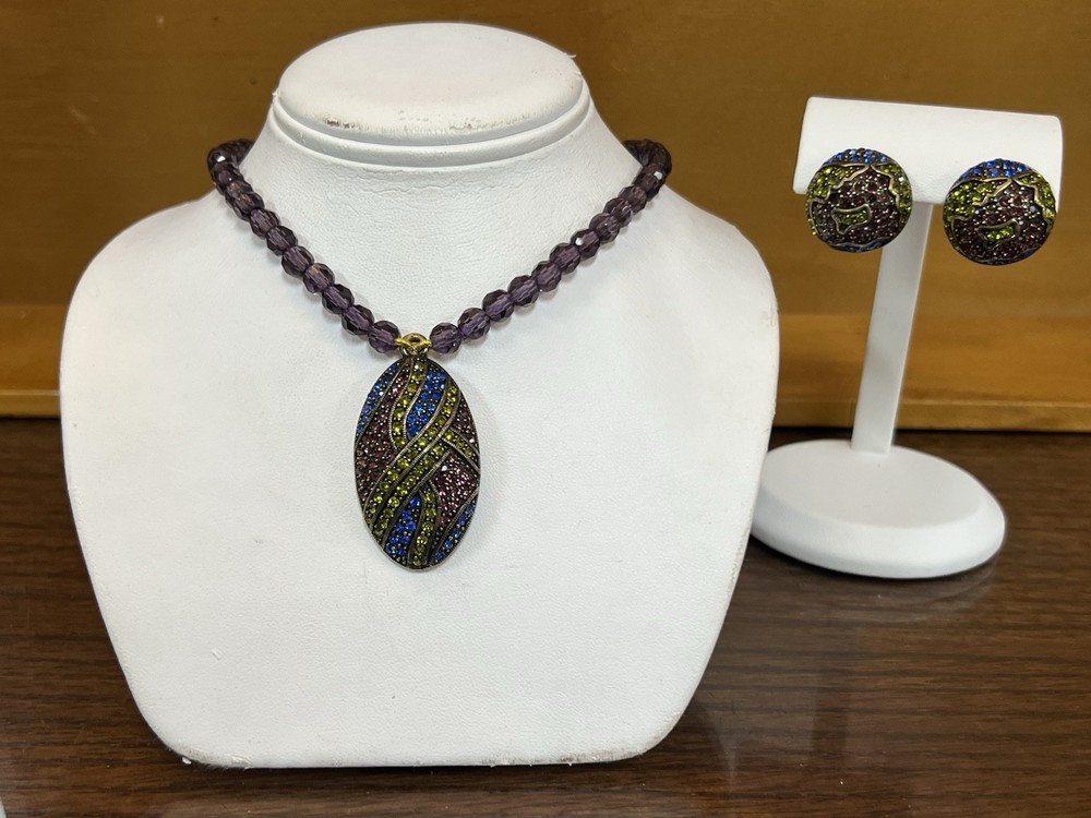 LaVintage Brand Necklace & Earring Set Purple Stone Green Blue Lot La Vintage
