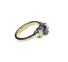 Vintage Oval Amethyst Ring Clear Glass Accents Gold Tone Size 6 Cocktail Costume