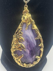 Vintage 1960s Brutalist The Love Witch Style Purple Lucite Gold Tone Pendant