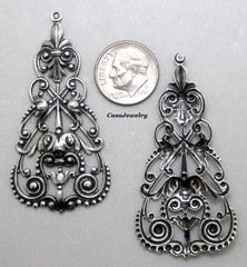 #4034 ANTIQUED .925 STERLING SILVER PLATED FILIGREE W/TOP HANG RING – 2 Pcs