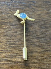 Vintage Kangaroo Tie Stick Pin Australia Faux Opal Gold Tone Small Figural