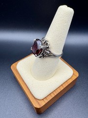 VTG Art Deco Garnet Oval Sterling Silver 925 Cocktail Ring Prong Setting Size 8