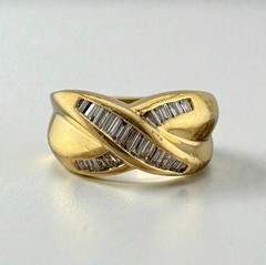 Vintage 14k Yellow Gold 0.60ctw Baguette Diamond Crossover Design Ring 5.4g