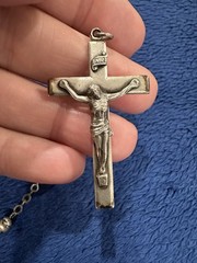 Sterling Silver 925 Fluted Rosary Bead Necklace, 32in Long, 26g
