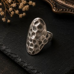 Vintage Hammered Organic Statement Ring – Modernist Textured Silver Tone Ring