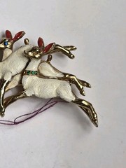 Vintage Christmas Leaping Reindeer Pin Brooch Rhinestones