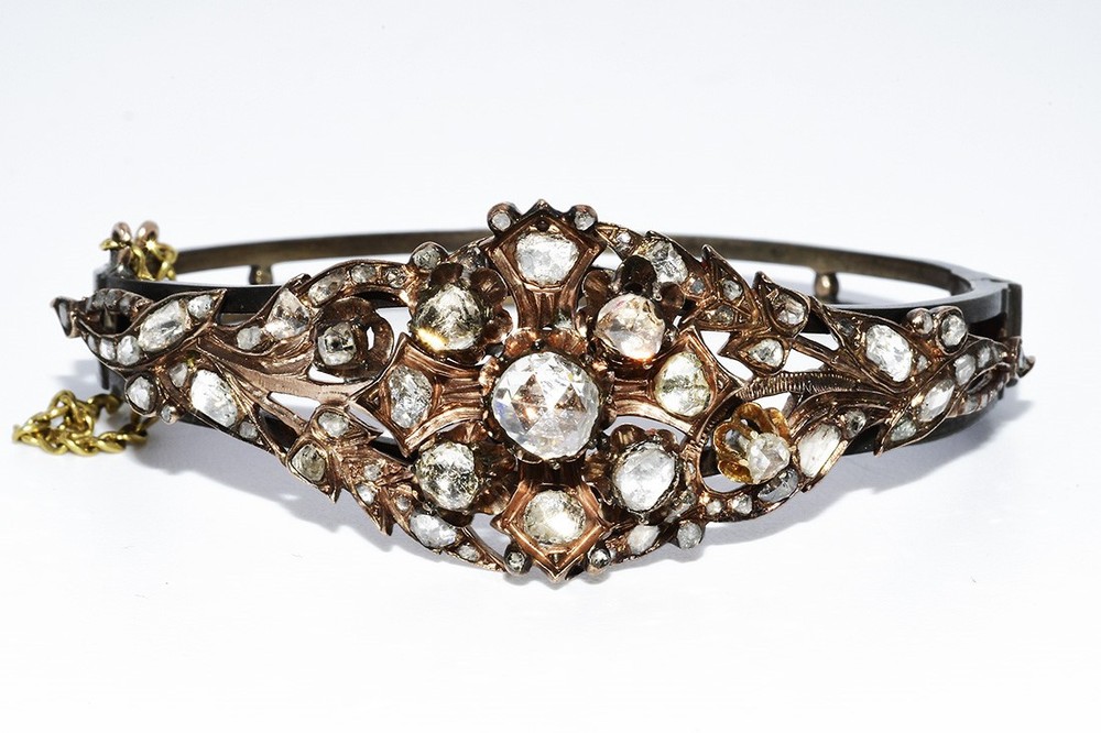 $18,000 4.00CT ANTIQUE NATURAL ROSE CUT DIAMOND BANGLE ORIGINAL ANTIQUE PATINA